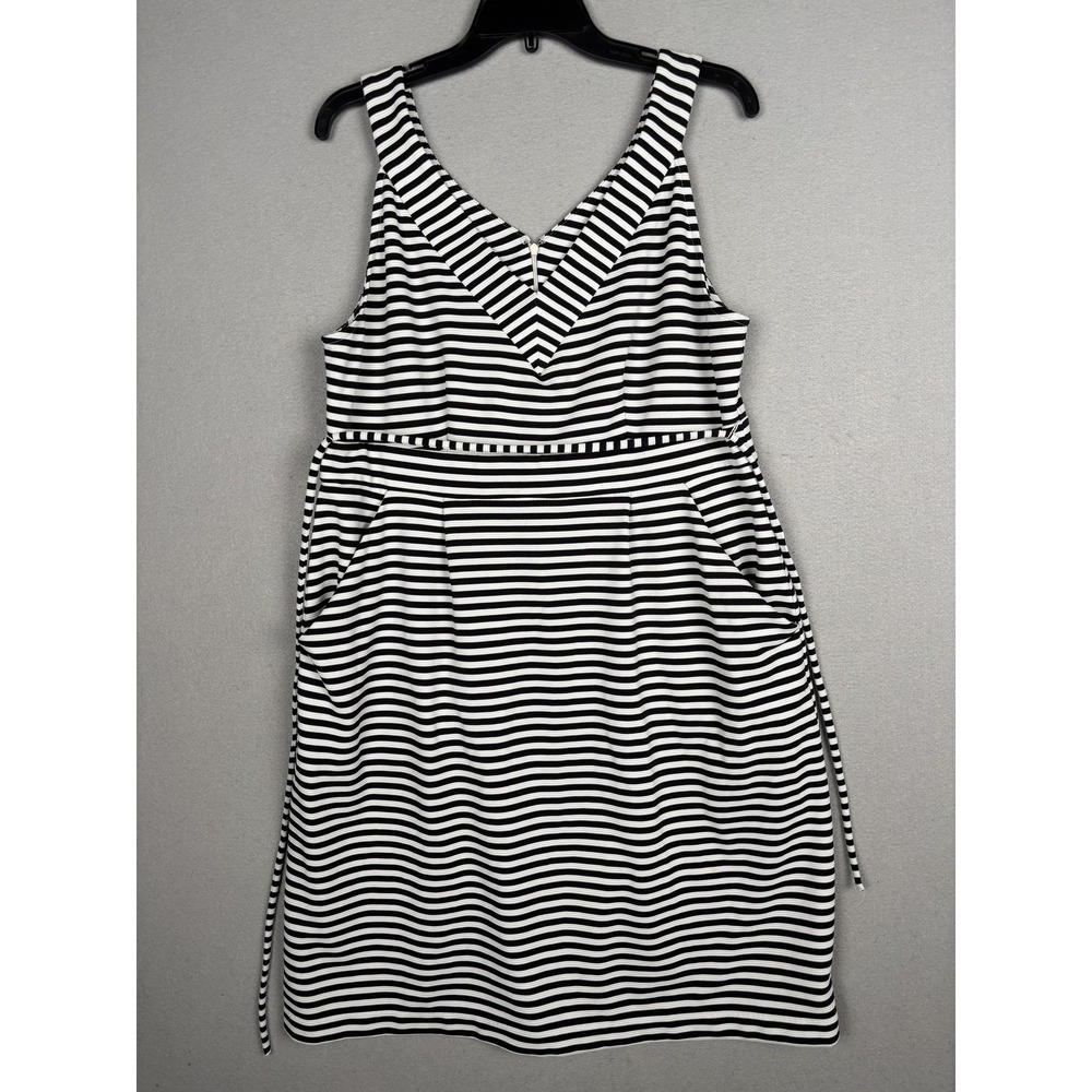Motherhood‎ Maternity Dress Womens XL Black White Stripe Sleeveless Knit Belted